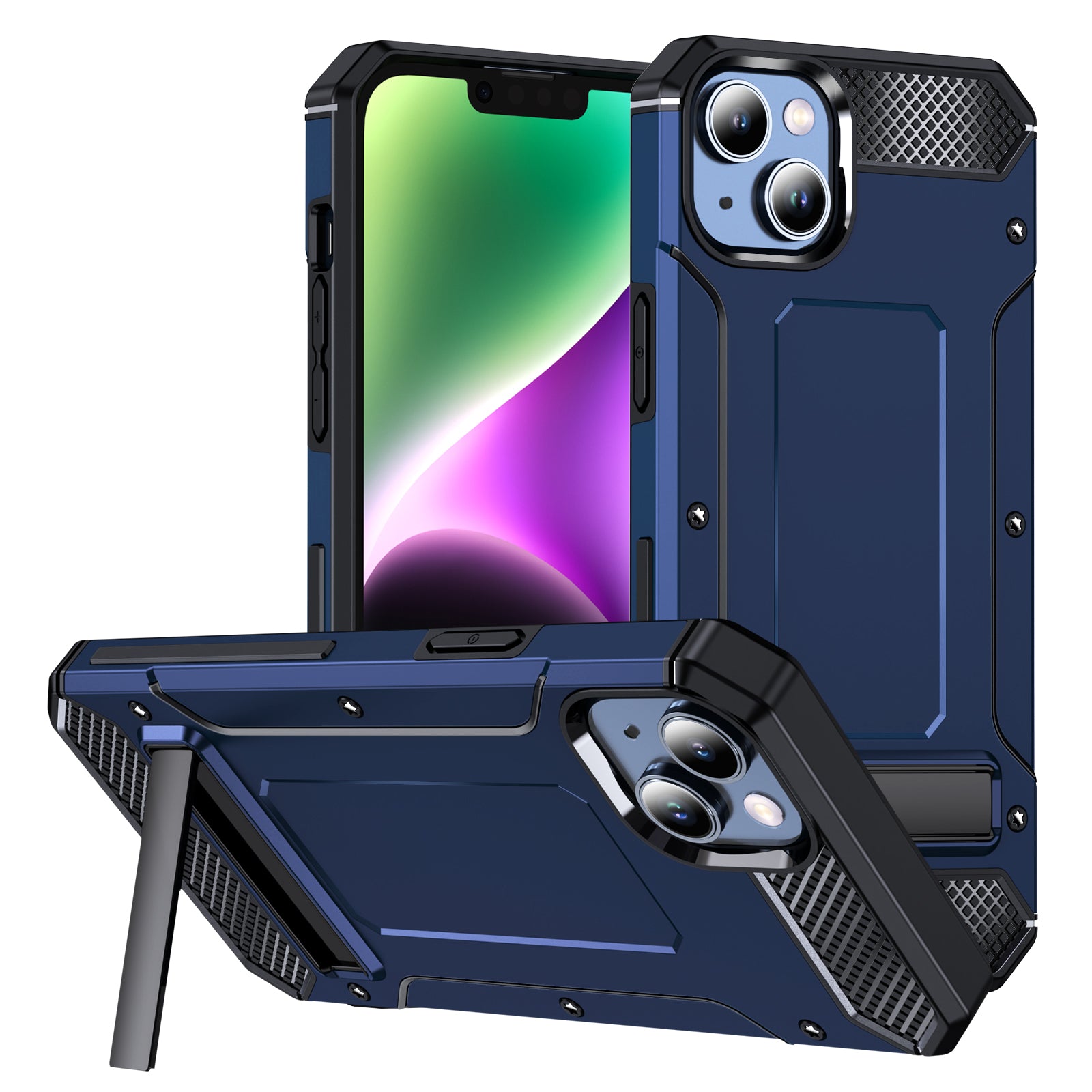 For iPhone 13 14 Kickstand Phone Case PC+TPU Military Grade 10ft Drop Tested Rubberized Back Cover For iPhone 13 14 Kickstand Phone Case PC+TPU Military Grade 10ft Drop Tested Rubberized Back Cover